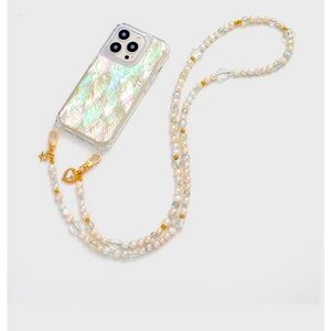 iPhone 15 pro mother of pearl case with pop socket (no chain) brand new